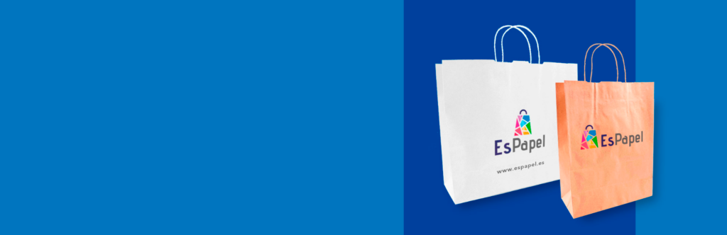 Bolsas de papel blanca y kraft con el logotipo de EsPapel.